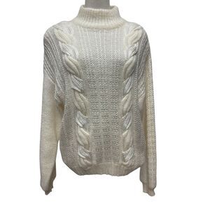 Vintage D.D Sloan‎ Cream Sz L Women's Cable Knit Turtleneck Sweater Chunky Warm